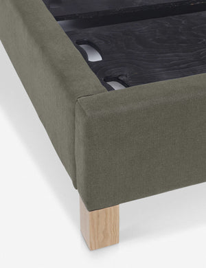 Corner and inside of the Ambleside Loden Gray linen bed