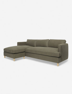 Angled view of the Belmont Goldenrod Velvet left-facing sectional sofa