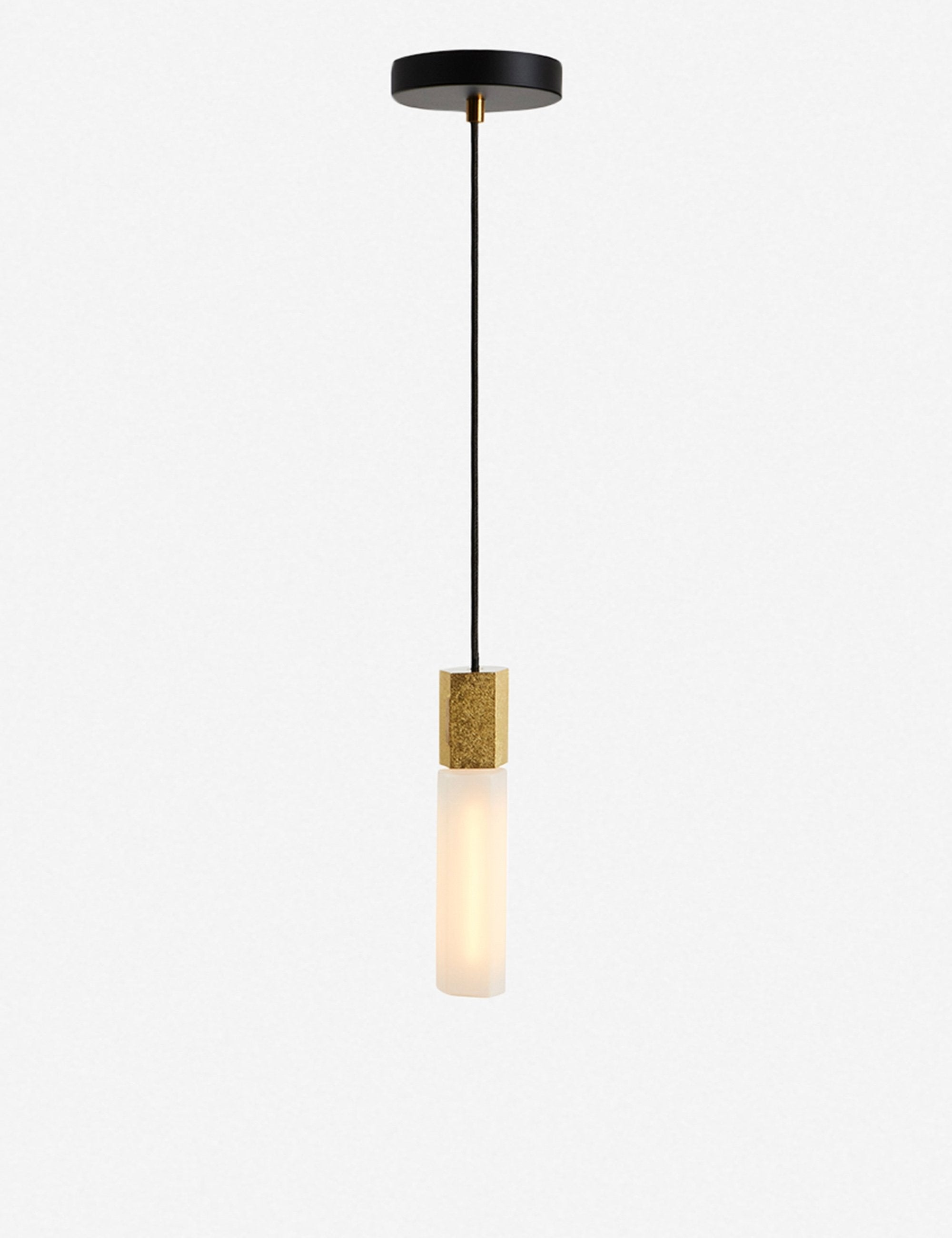 #color::brass | Basalt slender hexagonal single pendant light by tala with brass hardware