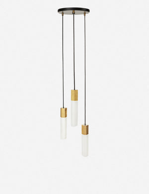 Basalt slender hexagonal 3-light pendant light by tala with brass hardware with the light off