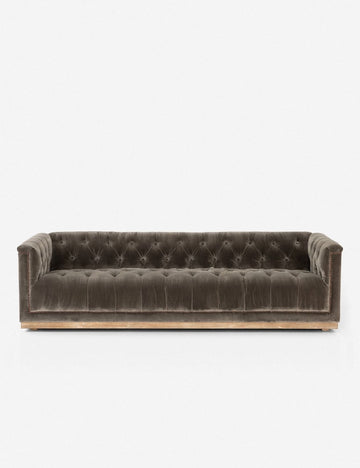 | Afia tufted gray-brown velvet sofa with nailhead trim and light wood base