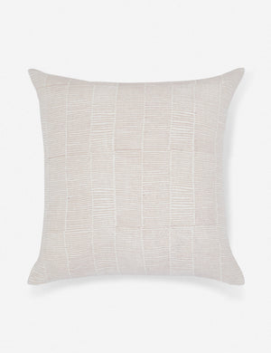 Claudette ivory linen square pillow with a blush pink ragged striped pattern