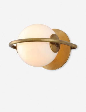 Evangeline diffused white glass orb sconce with brass frame
