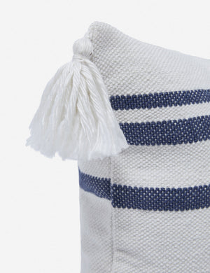 The fringe on the corner of the Fez slate and white indoor and outdoor throw