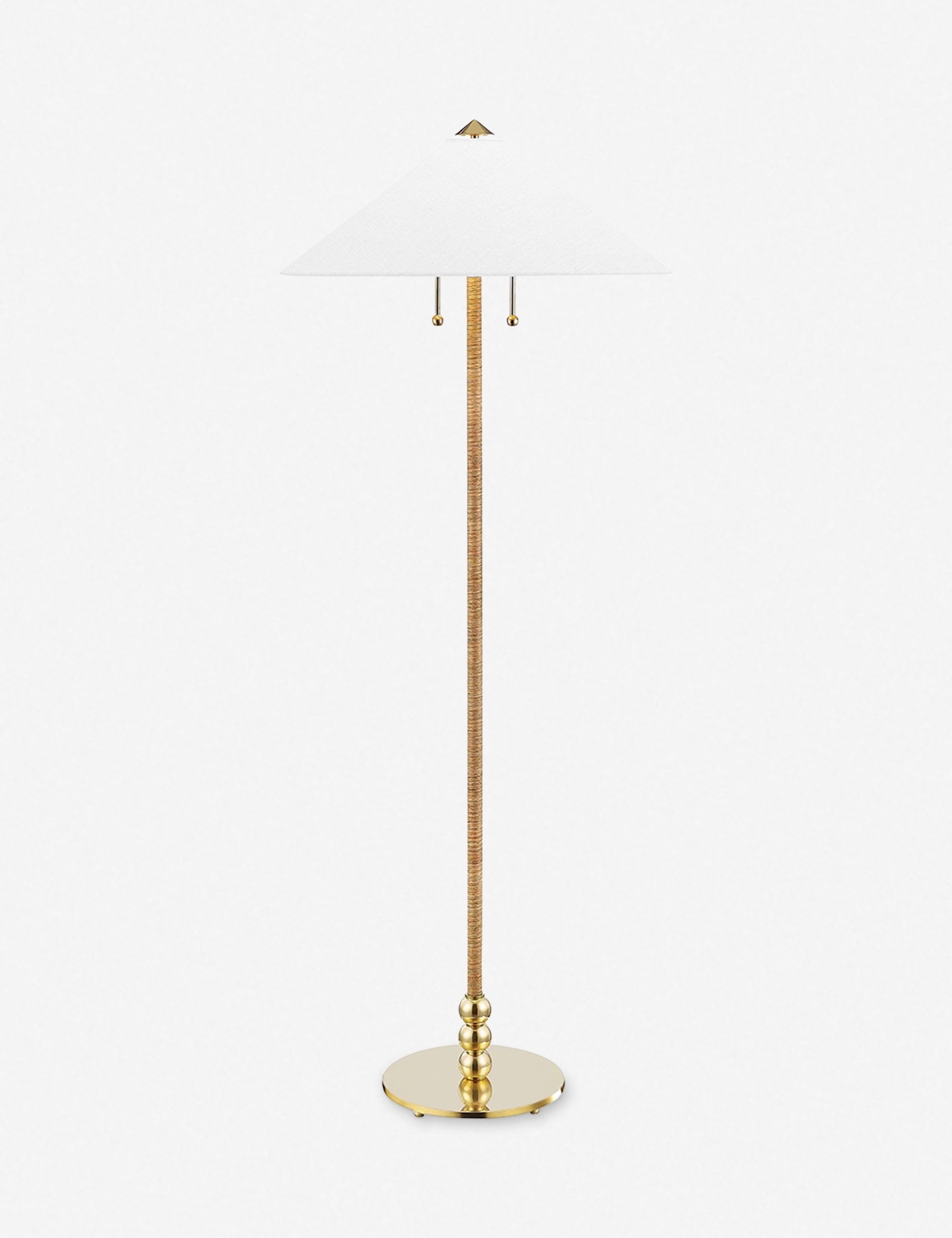 | Zora floor lamp with polished base and brass knob detailing