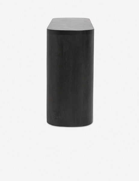 #color::black | Side view of the Luna black mango wood oval console table.