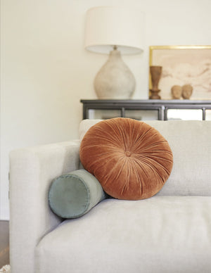 Monroe burnt orange velvet round pillow